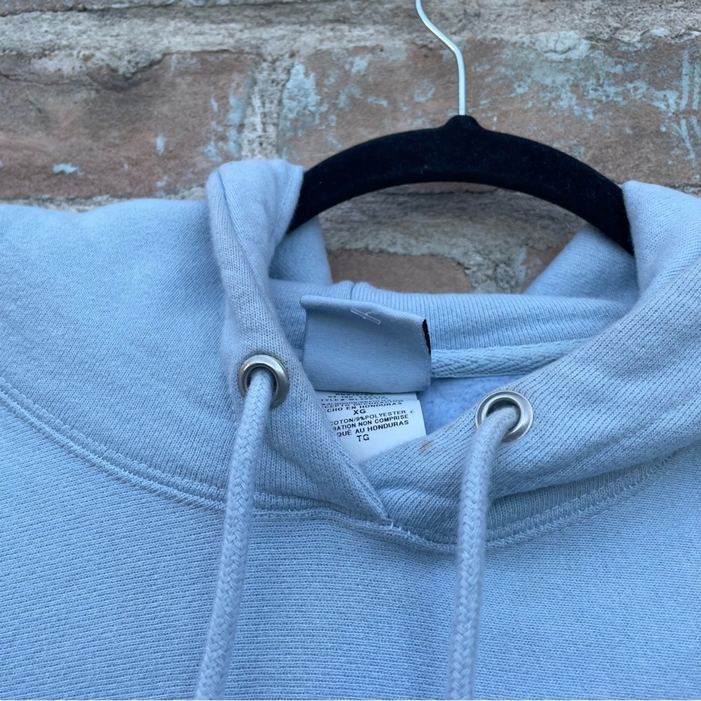 Champion Spellout Hoodie Blue Ombre Dip Dye Reverse Weave Embroidered Sweatshirt - Picture 10 of 14